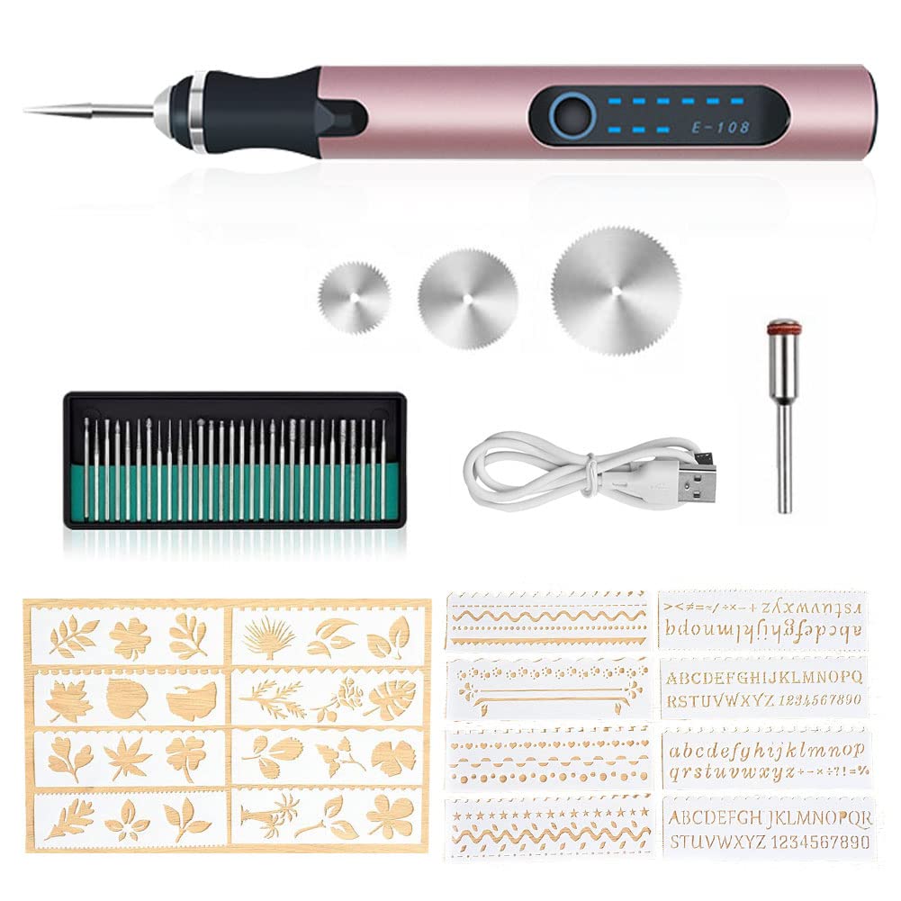 Electric Engraving Pen Engraving Tool Set Micro Engraver Etching Pen DIY Rotary Tool for Carving, Glass, Wood, Metal, Stone, Plastic, Ceramic, Jewelry (Red)