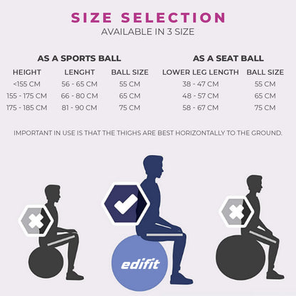 EDIFIT, Gymnastics Ball, 55, 65 and 75, Pezzi Ball, Including Inflator, Pilates Ball, Exercise Ball, Pilates, Yoga Ball, Gymnastics (65cm, Purple)