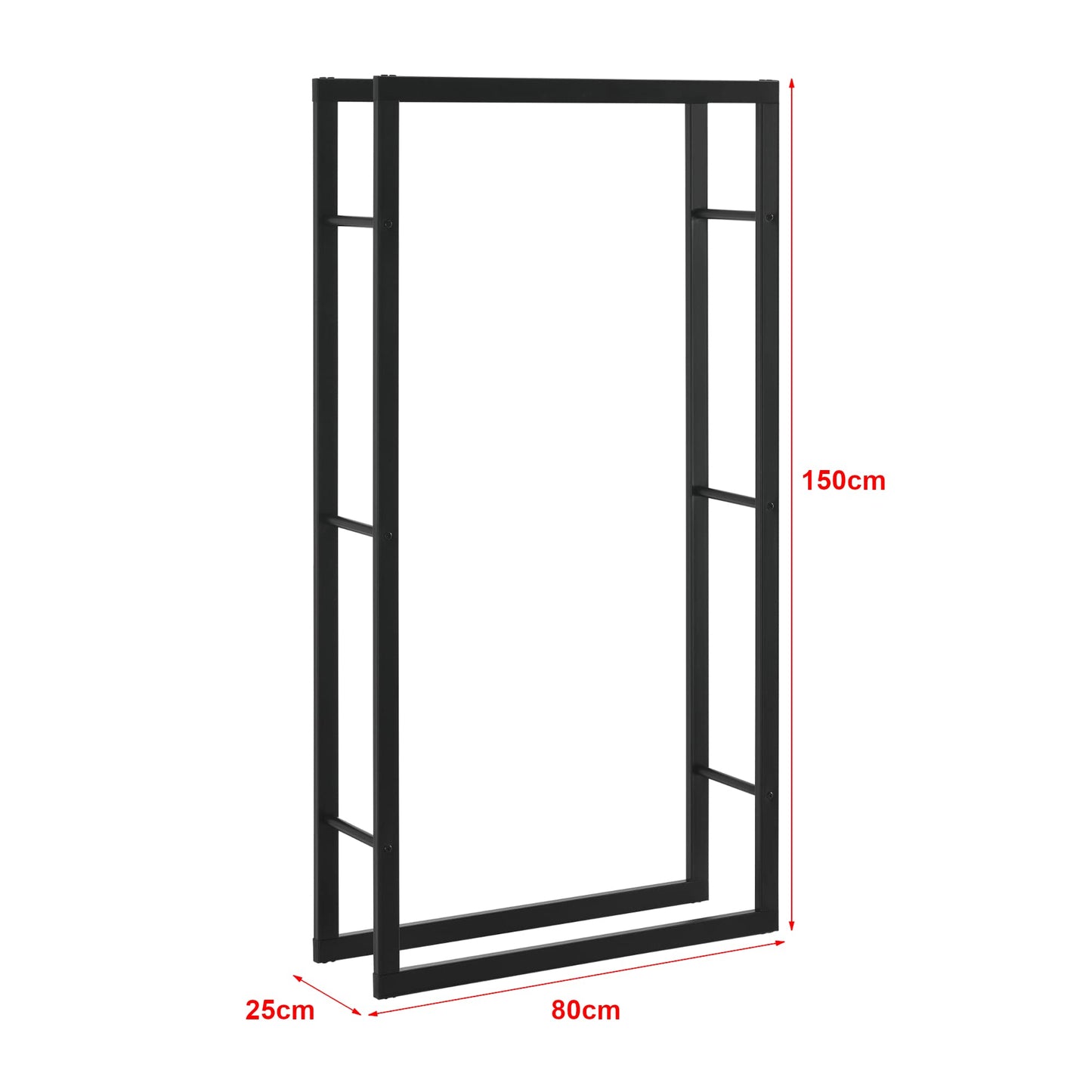 [en.casa] Log rack Täby for firewood indoor outdoor metal 80 x 25 x 150 cm wood storage stacker for firewood black.