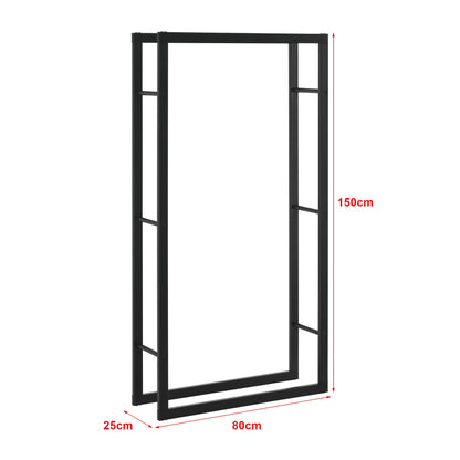 [en.casa] Log rack Täby for firewood indoor outdoor metal 80 x 25 x 150 cm wood storage stacker for firewood black.
