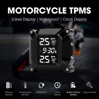 Jansite Motorcycle TPMS Wireless Tire Pressure Monitoring System with 2 external sensors LCD display Car Alarm System Anti-Off & Waterproof Waterproof