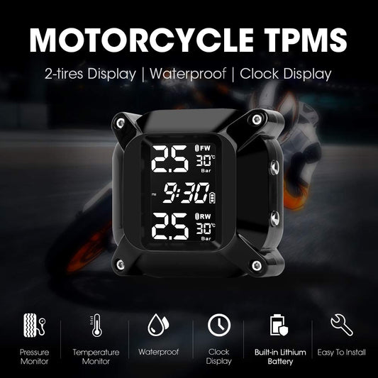 Jansite Motorcycle TPMS Wireless Tire Pressure Monitoring System with 2 external sensors LCD display Car Alarm System Anti-Off & Waterproof Waterproof