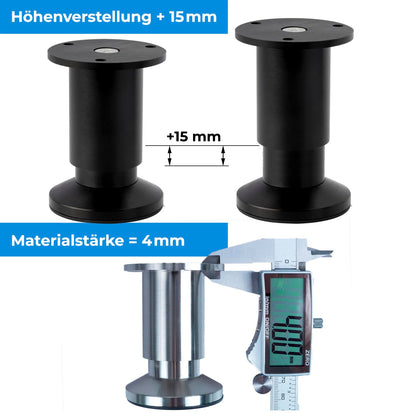 Stahlia furniture legs adjustable (set of 4) 30cm height BLACK MATTE Ø 38mm Aluminum cabinet legs can support up to 250kg sofa feet metal legs shelf feet.