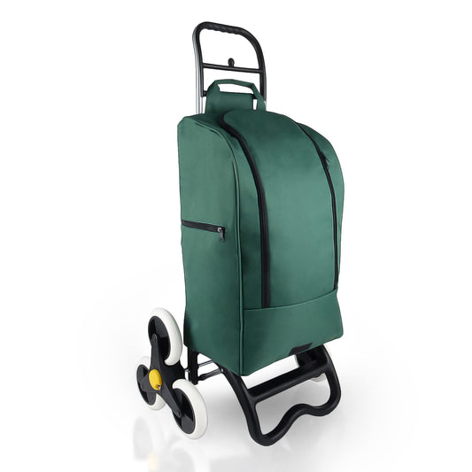 BigDean shopping trolley with stair climber function, cooler compartment & 6 large wheels - 40L foldable green - shopping cart shopping roller cooler bag shopping bag stair climber