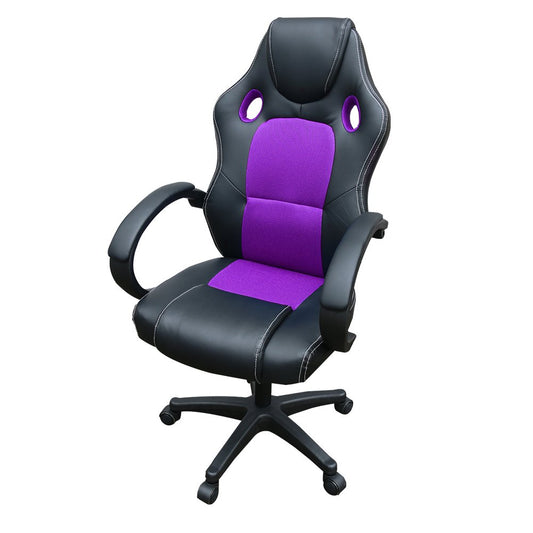 Panana office chair, PU leather+mesh desk chair, gaming chair with high backrest, swivel adjustable height computer chairs (Black+Purple)
