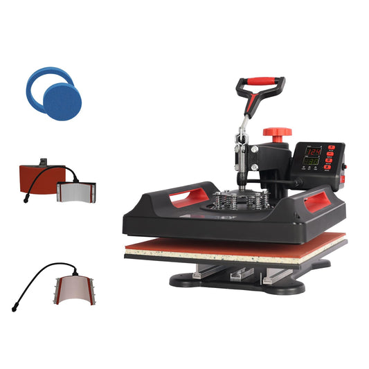 5 in 1 Heat Press Machine 38x38cm T-shirt Press Machine Heat Transfer Machine 360 Degree Rotatable DIY Heat Press with Digital LED Temperature and Time Controller.
