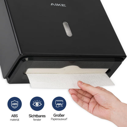 AIKE Paper Towel Dispenser Wall Mount Commercial, holds 200+ sheets for Z-fold & 25.4x7.8 cm multi-fold towels, Towel Dispenser AK5102, Black.