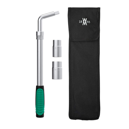 Wiha 1893 Telescope Wheel Nut Wrench Set 4pcs. With 17/19mm and 21/23mm sockets and extendable tire wrench I 0.5-inch drive I includes storage pouch I 80249