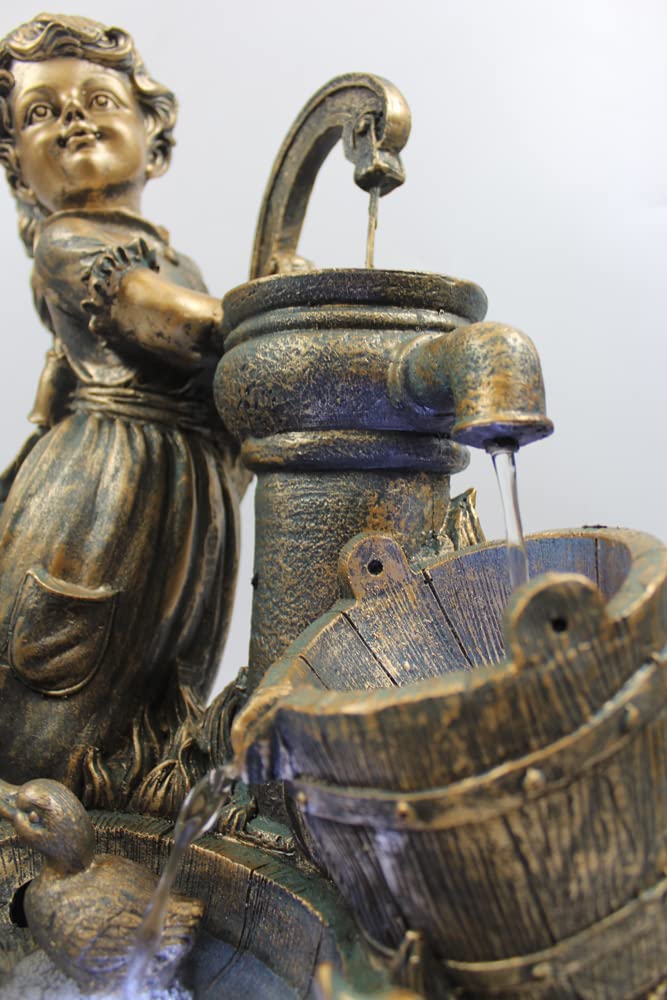 Garden fountain Heidi with geese, spring fountain, water feature with lighting, patio fountain, garden decoration.