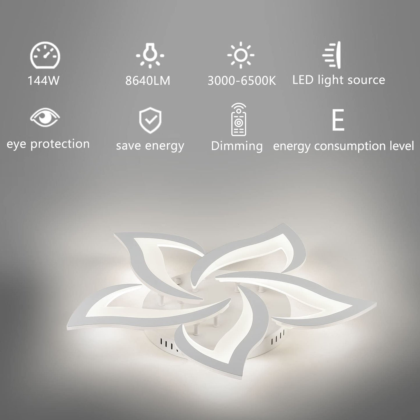 Sky angle LED ceiling light dimmable, living room lamp with remote control, bedroom ceiling light modern ceiling lighting chandelier lamp, Dimming 5 heads/Ø63cm/45W