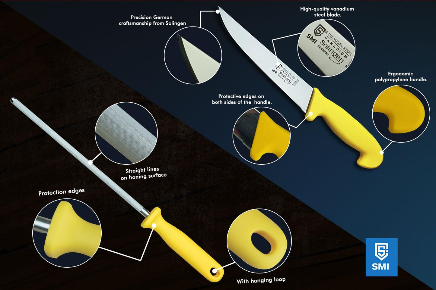 SMI 6-piece kitchen knife set Solingen butcher knife chef's knife boning knife slaughtering knife premium quality German molybdenum steel 1.4116 Solingen / GERMANY