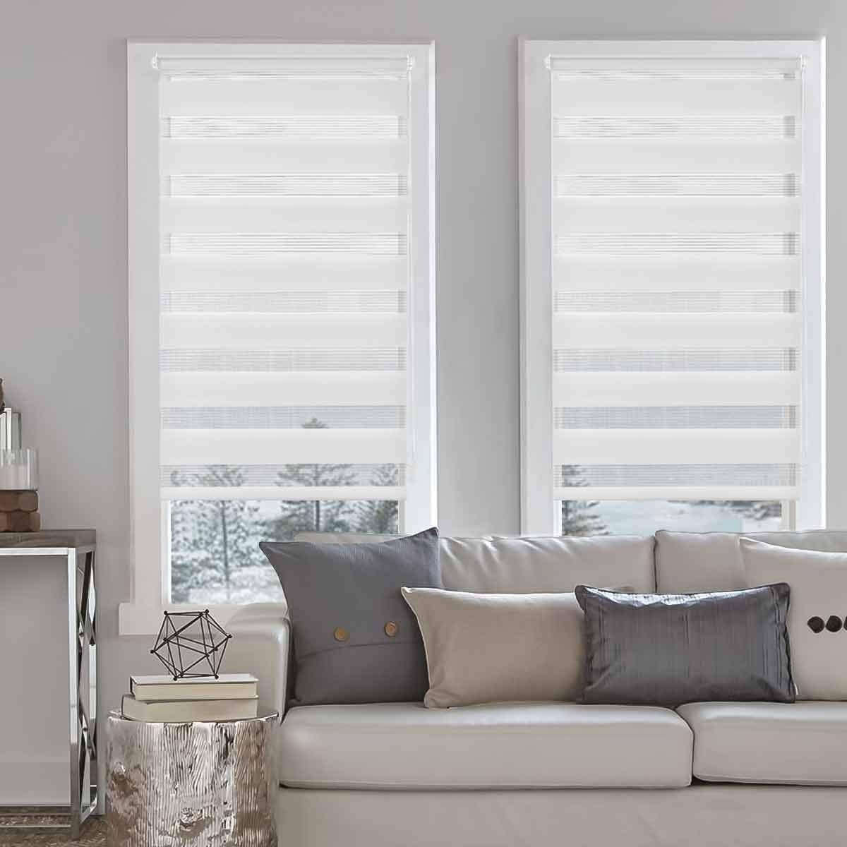 BelleMax Double Roller Blind Clamp Fix without drilling & with drilling, White 80x210cm (WxH), Duo Roller Blind, Sun protection light-permeable opaque, Clamp Roller Blind Window Blind, Roller Blinds for Window and Door