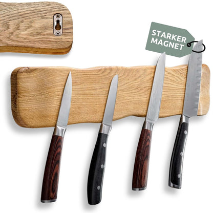 wood4home® Magnetic Knife Strip in light oak wood "La Madera" | Magnetic knife holder for the kitchen | 42 cm x 2.5 cm x 9 cm (WxHxL) | Holds 4 kitchen knives.