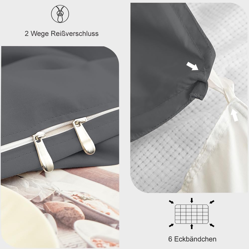 AYSW Bedding Brushed Microfiber 1 Duvet Cover 200x200cm + 2 Pillowcases 80x80cm with Zipper Gray