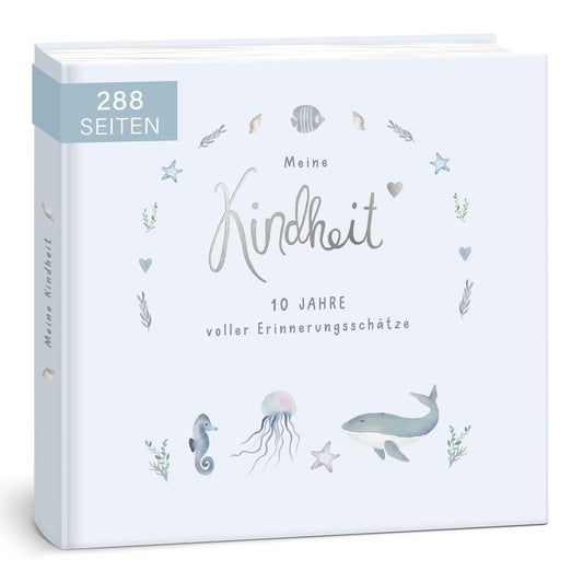 mintkind® "My Childhood" Memory Album Whale Design I Your First 10 Years I Photo Album Children's Gifts for Birth Baby Book for Entries | Children's Diary Album Memory Book Gift Child