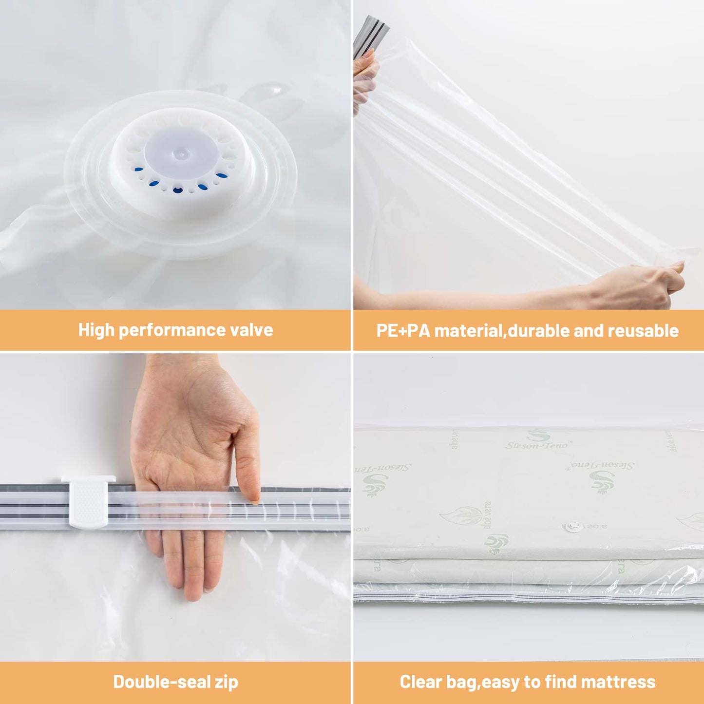 Vacuum bags for mattresses and duvets, 2 pieces 240x120 cm vacuum storage bags for mattresses, clothes, waterproof, sealable, reusable, space-saving, compression mattress.