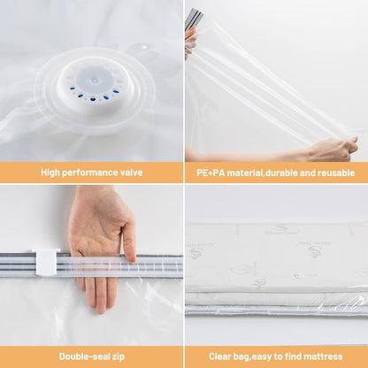 Vacuum bags for mattresses and duvets, 2 pieces 240x120 cm vacuum storage bags for mattresses, clothes, waterproof, sealable, reusable, space-saving, compression mattress.