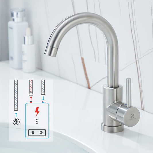 HOMELODY Low Pressure Faucet Bathroom/Kitchen 360° Rotatable Bathroom Faucet Kitchen Tap Single Lever Mixer Basin Faucet Sink Faucet Water Heater Mixing Valve Made of Stainless Steel