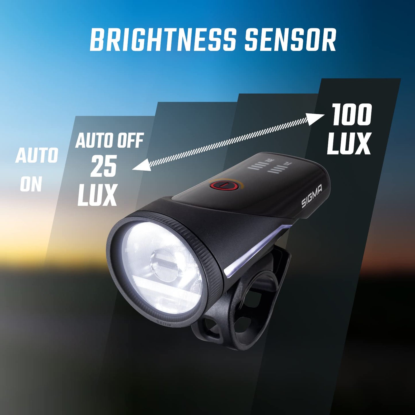 SIGMA bike light set Aura 100/Blaze Link (silicone holder) | Innovative coupling function & automatic light adjustment | LED bike light front with 100 lux | Rear light with brake light function