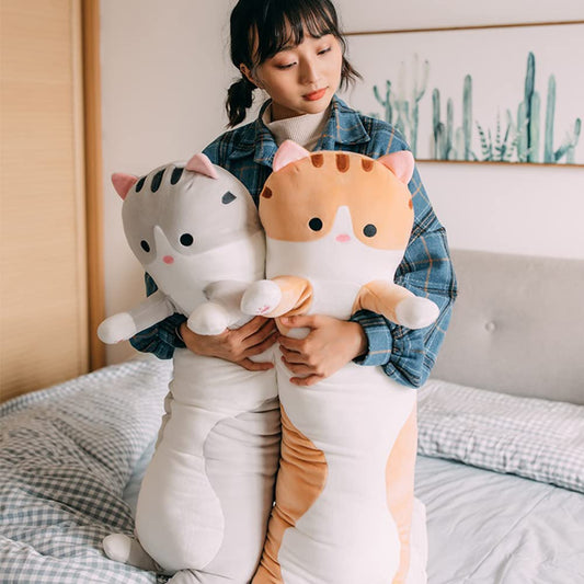 Bobomon Cat Plush Toy Stuffed Animal Cat Long Pillow Giant XXL Kawaii Large Plush Toy Plush Cat Cute Side Sleeper Pillow Cat Plushie (pink 130cm)