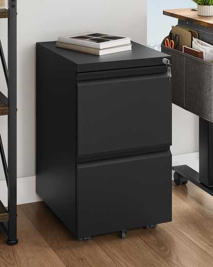YITAHOME Lockable 2-Drawer Rolling File Cabinet for A4, Legal, Letter, Metal Filing Cabinet for Home Office, Hanging File Organizer, Black, 51 x 39 x 71cm