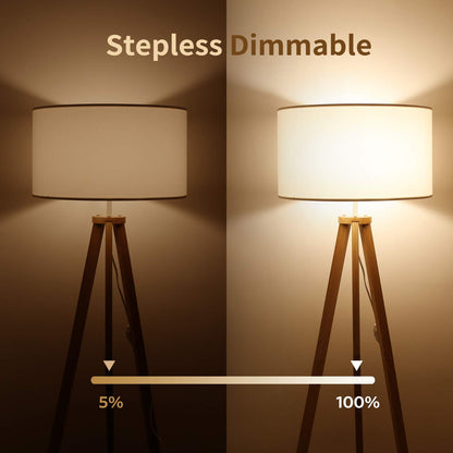 Tomons floor lamp LED dimmable made of wood tripod, Scandinavian style, modern floor lamp for living room, bedroom, study, hotel, and office, white