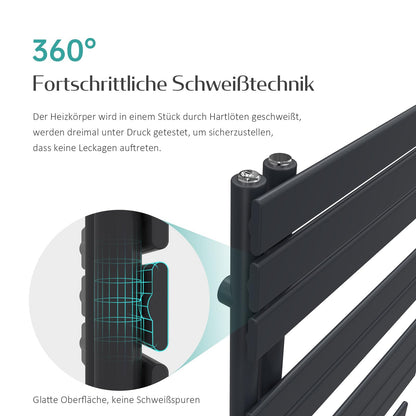 EMKE electric towel warmer radiator 762x400 mm, electric towel rail with thermostat, electric towel warmer with heating element in anthracite 400W.