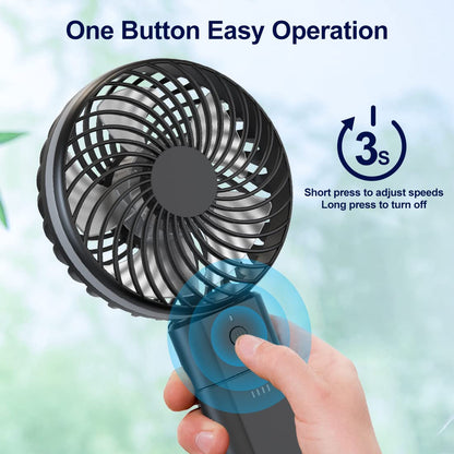 gabless USB fan, handheld fan with 5200mAh battery, USB desk fan 20 hours working time, mini fan 5 levels strong wind, small fan quiet for office bedroom