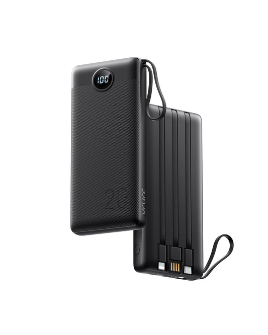 VRURC Powerbank 20000mAh with USB C Cable Portable Charger Fast Charging 22.5W Portable Charger Fast Charging with LED Display External Battery Pack Compatible with iPhone, Huawei, Samsung, etc.