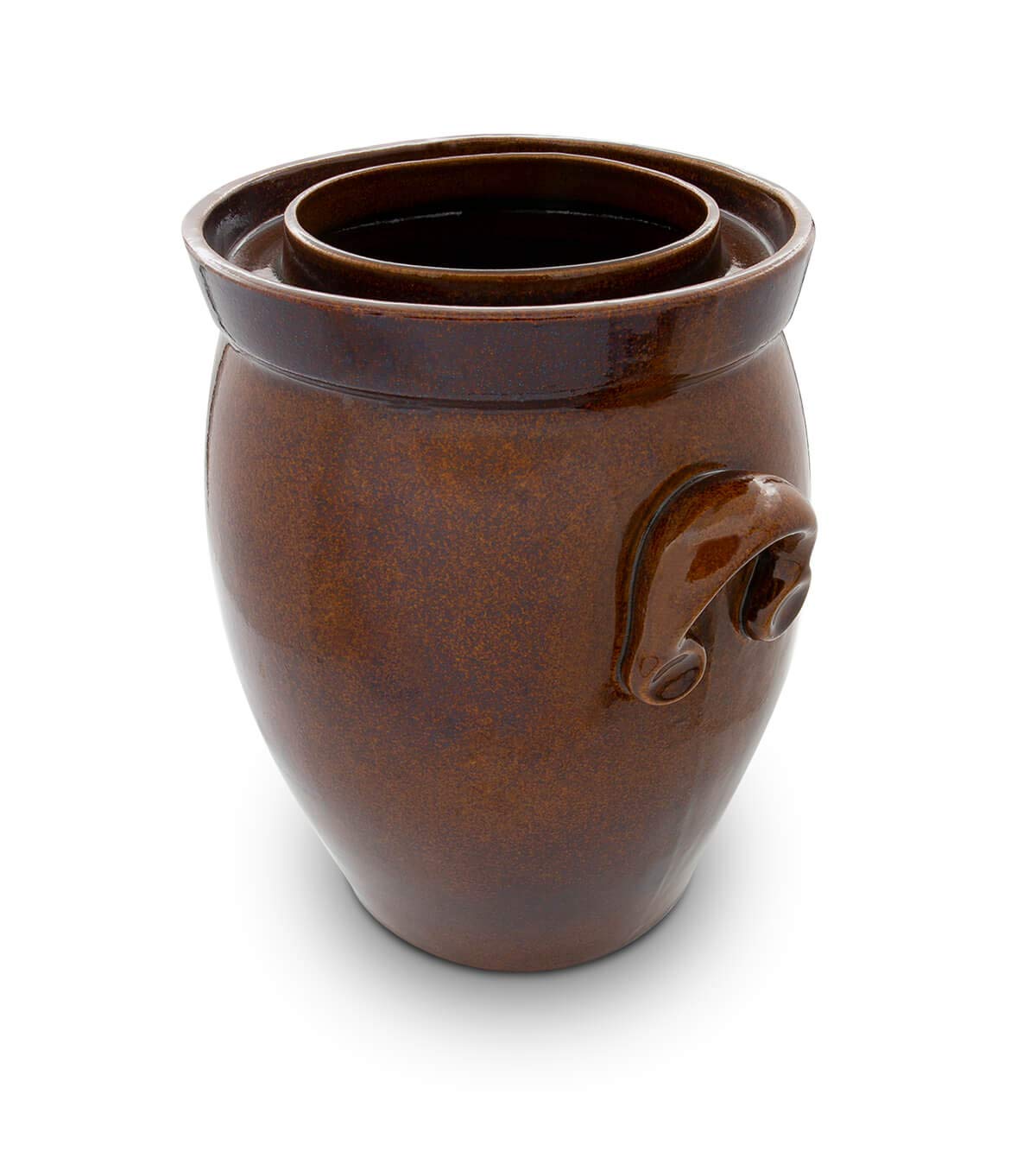KERAZO garden pot 16 liters made of stoneware ceramic including lid + stone + instructions [Form 2] BROWN - Cucumber pot insert pot Rum pot Fermentation