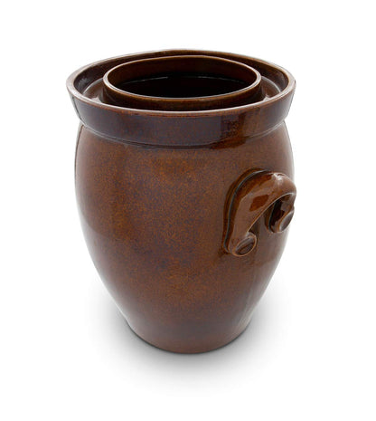 KERAZO garden pot 16 liters made of stoneware ceramic including lid + stone + instructions [Form 2] BROWN - Cucumber pot insert pot Rum pot Fermentation