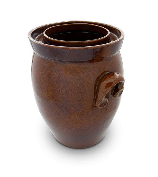 KERAZO garden pot 16 liters made of stoneware ceramic including lid + stone + instructions [Form 2] BROWN - Cucumber pot insert pot Rum pot Fermentation