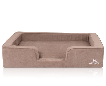 Cuddlywuff orthopedic dog bed with reversible velour pillow Bellamy 80 x 60cm Brown - Removable cover - machine washable - for large, medium, and small dogs