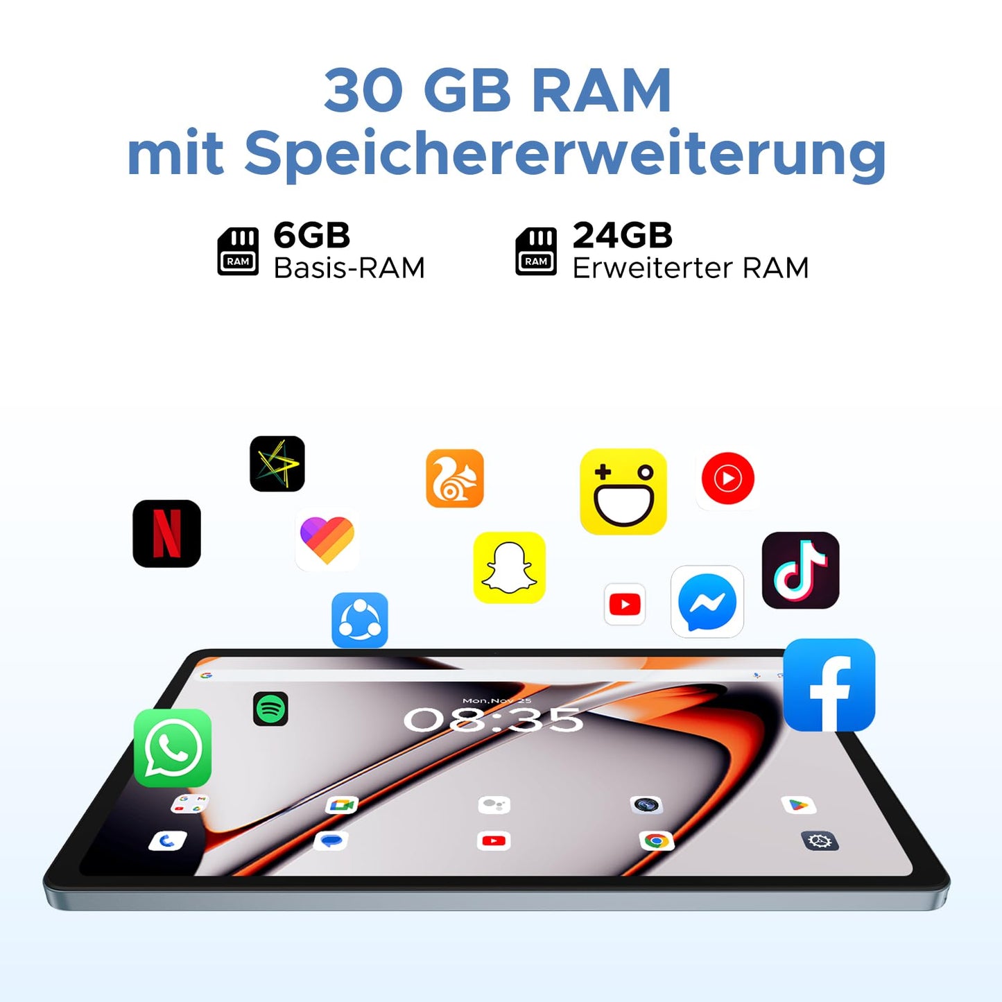 DOOGEE U11 Pro Android 15 Tablet 11-inch, 30GB RAM+256GB ROM (2TB TF) 8580mAh, 90Hz display, Unisoc T7200 Octa Core Tablet PC, 13MP+5MP, 5G WiFi/Widevine L1/GPS/Face ID/OTG [Gray]