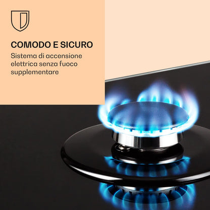 Clearstone Victoria - Gas hob, built-in, Sabaf burners, natural gas/propane, safety valves, automatic shutdown, cast iron pot supports, retro-style ceramic glass, 2 burners, black