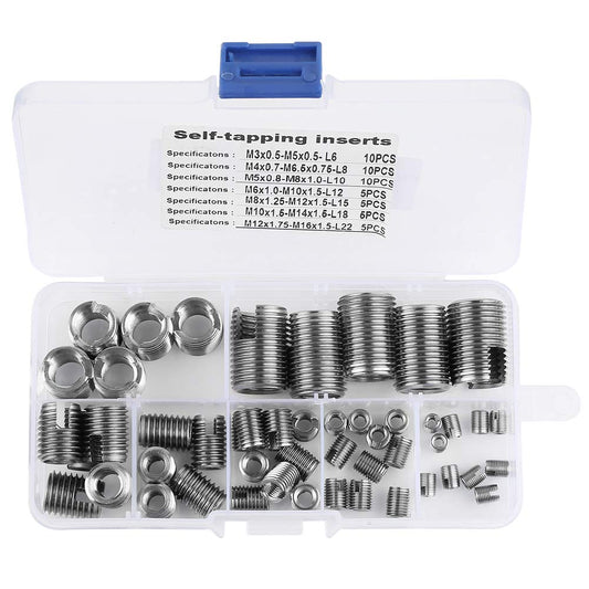 50pcs Threaded Inserts 302 Stainless Steel Internal Thread Self-Tapping Thread Insert Set Thread Strengthening Repair Tool