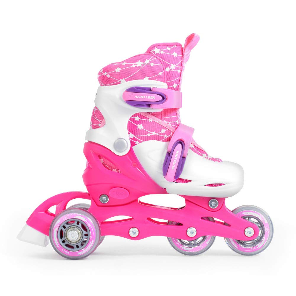 SMJ Kids Girls Set 2in1 Inline Skates Adjustable Roller Skates with LED Wheels + Protective Gear Set + Helmet + Bag (Size 30-33)