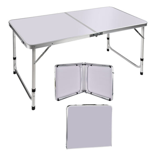 AUTOFU folding table, 90 cm, portable, collapsible, with carrying handle, adjustable height, 120 cm, square, camping picnic table, collapsible computer desk, light, only 4.5 kg.