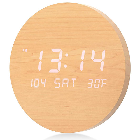 TOSTOG Wall Clock Without Ticking Noise Digital Modern Wall Clocks, 10 Inch Wood Kitchen Clock with Display of Time, Date, Temperature, 12/24-Hour Time Mode for Wall Bedroom Kitchen Office Living Room Decor...
