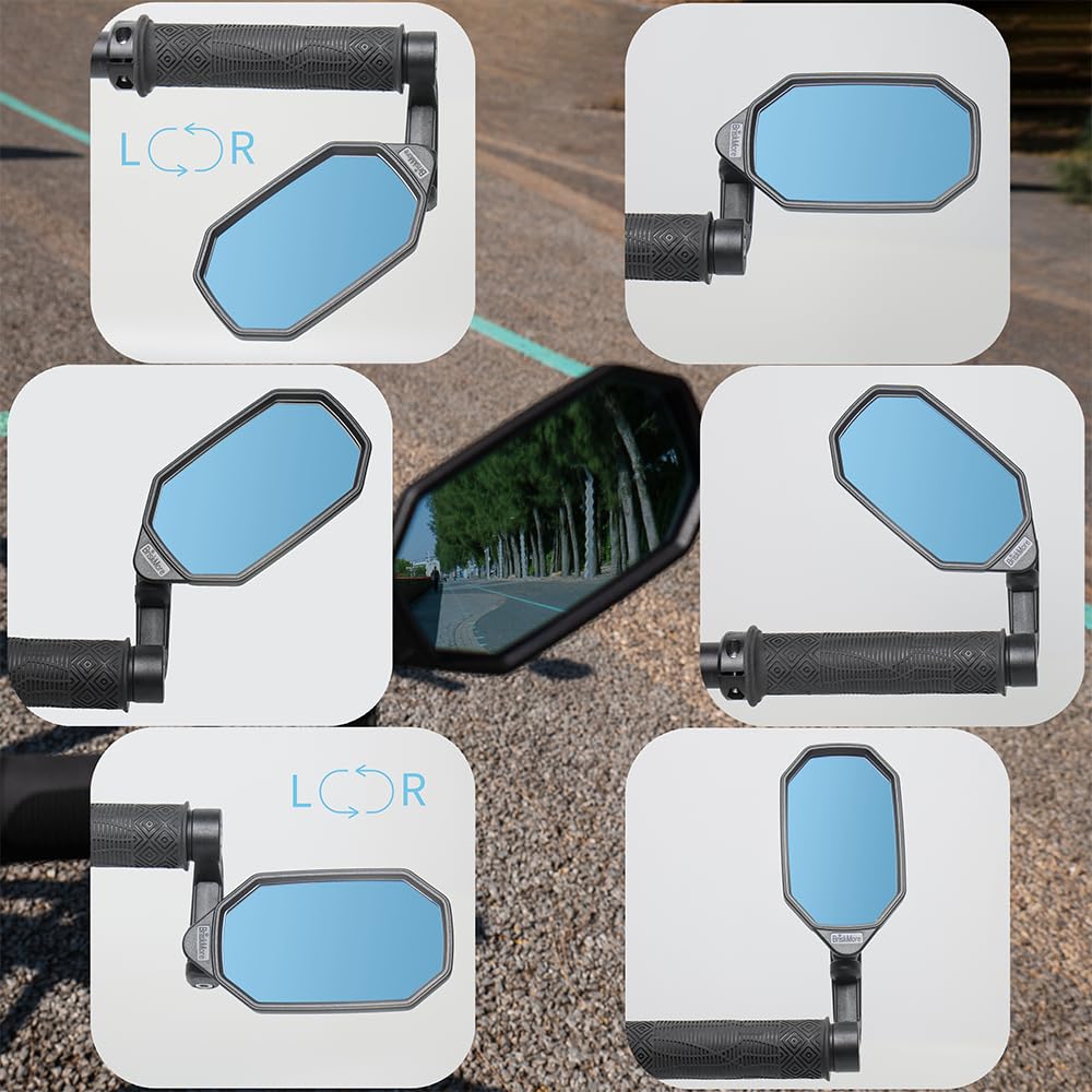 BriskMore Bar End Bike Mirror, High-Definition convex blue glass lens for scooter electric bicycle, scratch-resistant, Ebike Safe rearview mirror for right side Only BT-022RB