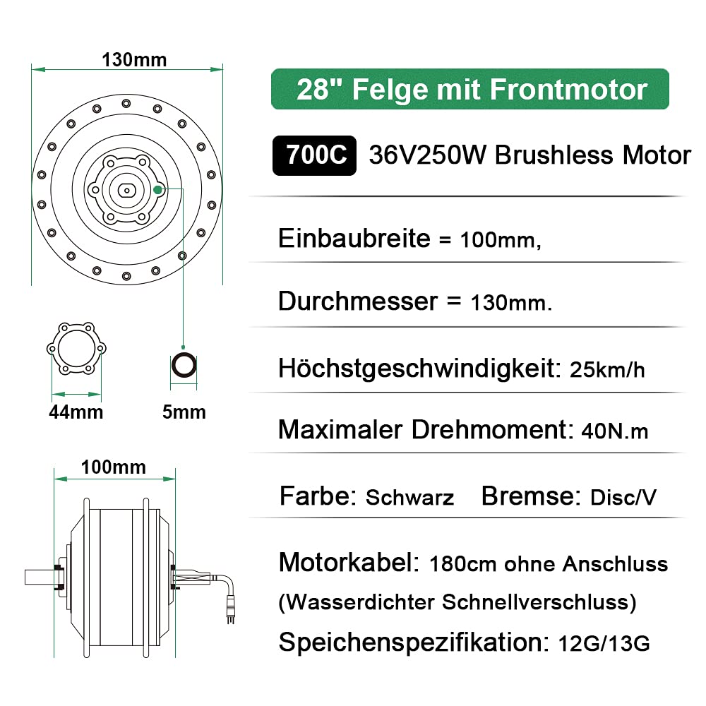 SHIMOST 28 Inch 700C E-Bike Conversion Kit 36V250W Front Motor with 36V15.6Ah Li-ion Battery Pack for Front Wheel, Integrated Controller, LCD Display, PAS Sensor.