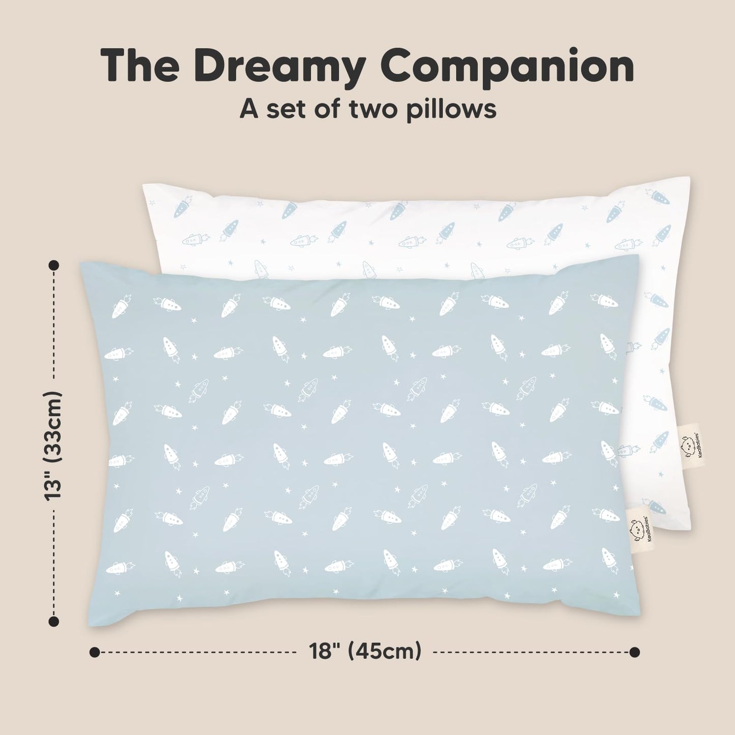2-pack Toddler Pillow 33 x 45 cm - Soft Organic Cotton Pillow Kids - Toddler Head Pillow for Sleeping - Small Children's Pillow - Kids Pillow for Toddlers - Children's Pillow (Spacecrafts)