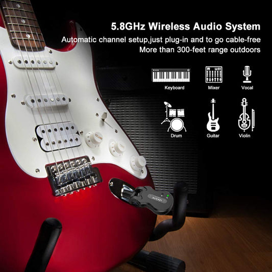 LEKATO 5.8 GHz Wireless Guitar System Rechargeable digital guitar cable with strong anti-interference capability for bass guitars