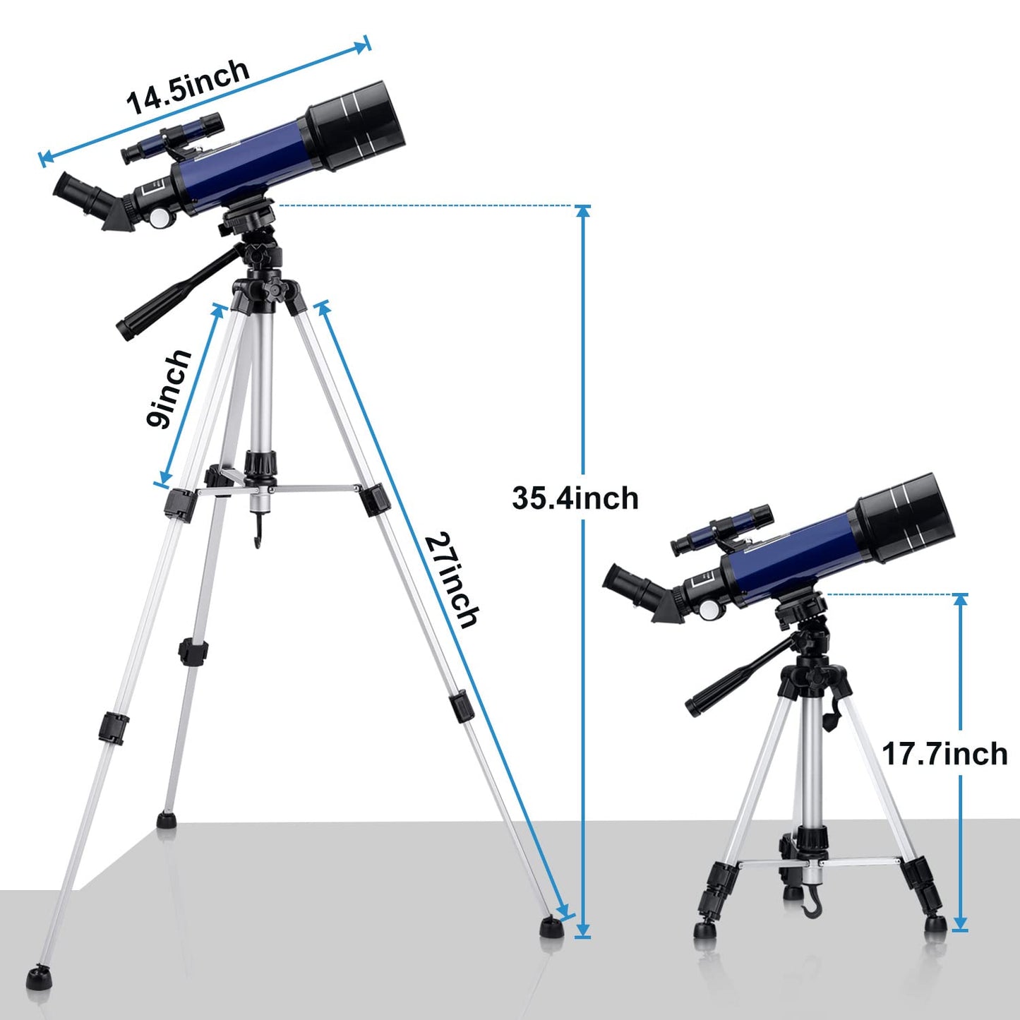 Astronomical telescope with tripod, Pro 400/70 FMC optical refractor glass telescopes. Telescope for children and adult beginners. Portable full kit.