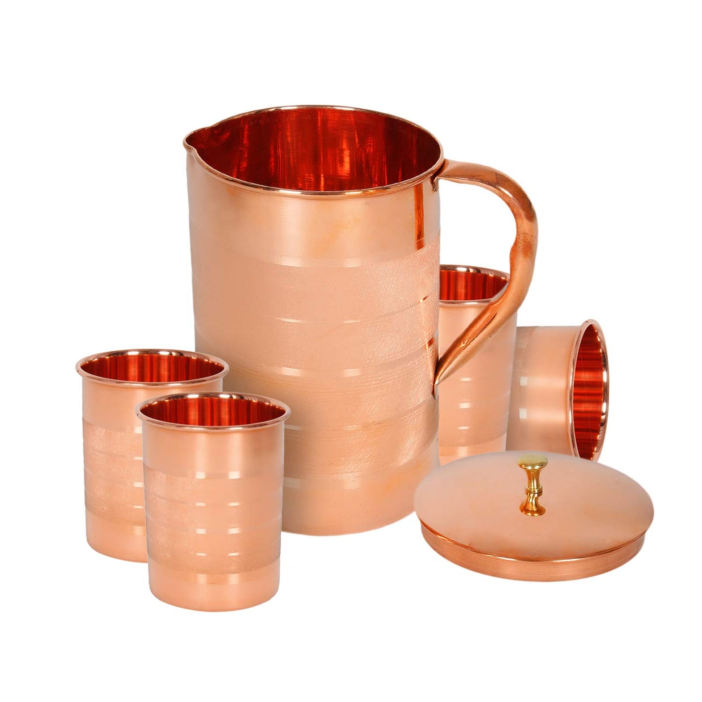 Zap Impex Copper Water Jug with 4 Copper Glasses - 1.6 l - 100% pure copper - Ayurvedic drinking set for home, restaurant, bar, and garden.