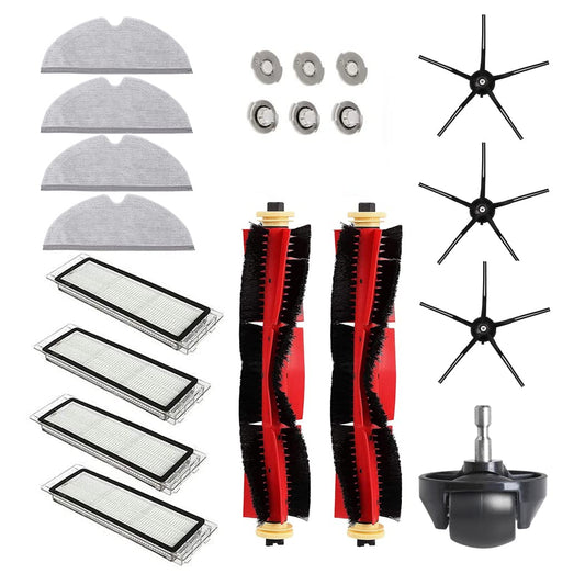 20 pieces of accessories spare parts for Xiaomi Roborock S5 Max S6 S6 Pure S6 MaxV S50 S51 S55 S5 vacuum cleaner parts replacement 2 main brush 3 side brush 4 Hepa filter 4 cleaning cloths 6 filter cores 1 wheel