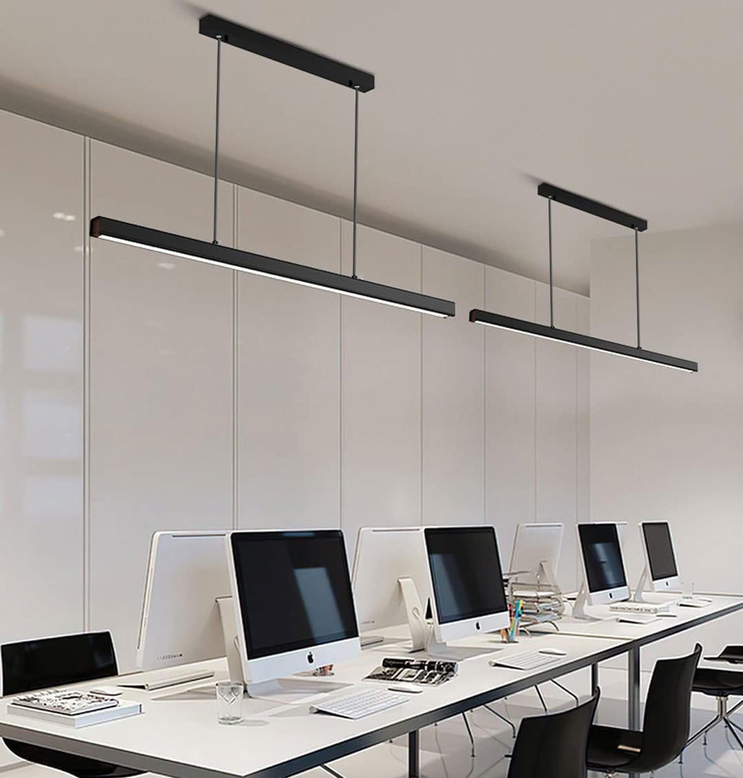 SENFAY 120cm LED pendant light dining table dimmable, pendant light black with remote control, 48W modern linear design pendant light, dining table lamp hanging adjustable height for dining room kitchen office