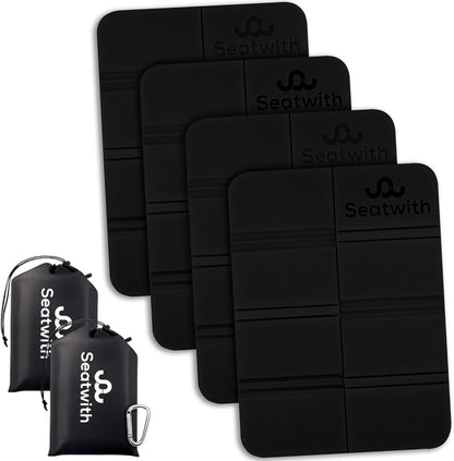 4-piece set of outdoor seat mats/foldable insulated seat cushions with carrying bag and carabiner clips for easy attachment to backpack maximum protection against cold, wetness & dirt + outdoor E-Book