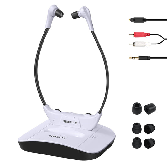 SIMOLIO Wireless Digital TV Headphones for Seniors, 2.4GHz TV Wireless Headphones with Spare Battery & Microphone & Charging Dock, TV Hearing Amplifier SM-824D1.