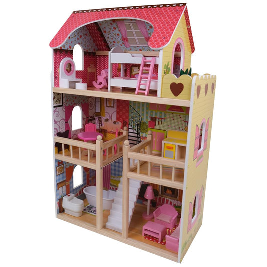 Bandits & Angels Wooden Dollhouse Pink House of Angels for ages 3 and up 90 cm tall - Includes 16 furniture pieces - With sound - Dollhouse - Doll toy